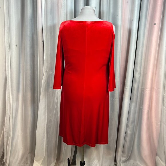 MSK Red Cold Shoulder Velvet Dress, 14 - Picture 9 of 12